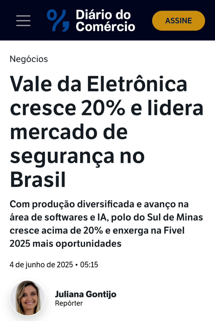 Print da notícia 'Vale da Eletrônica cresce 20% e lidera mercado de segurança no Brasil' no Diário do Comércio
